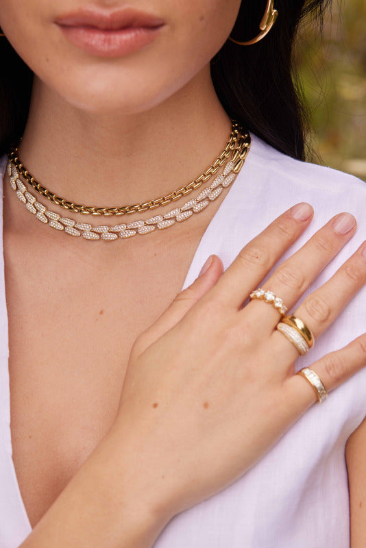 Large Double Dome Tennis Necklace with 1/3 Diamond Pave