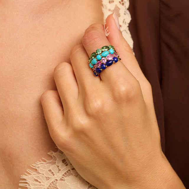 Green Tourmaline Mosaic Ring
