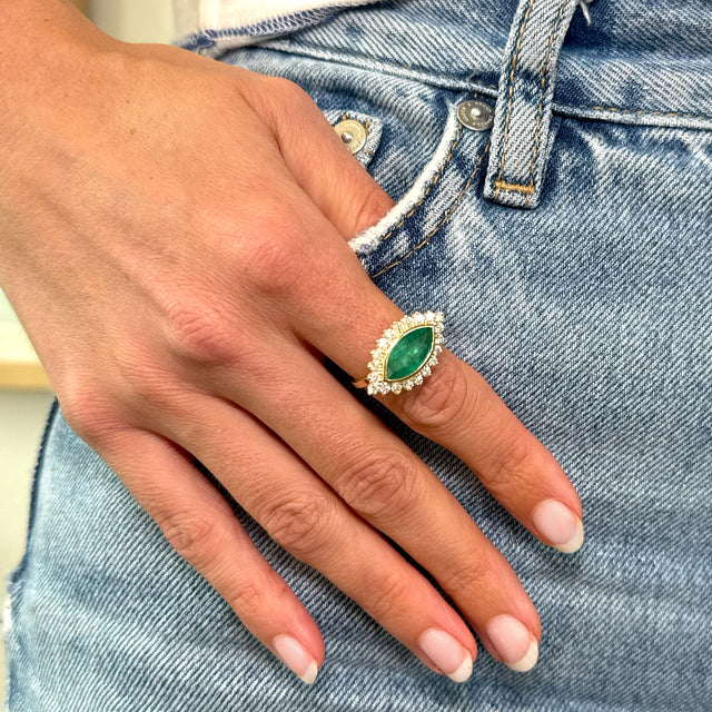 Large Emerald and Diamond Marquise Ring