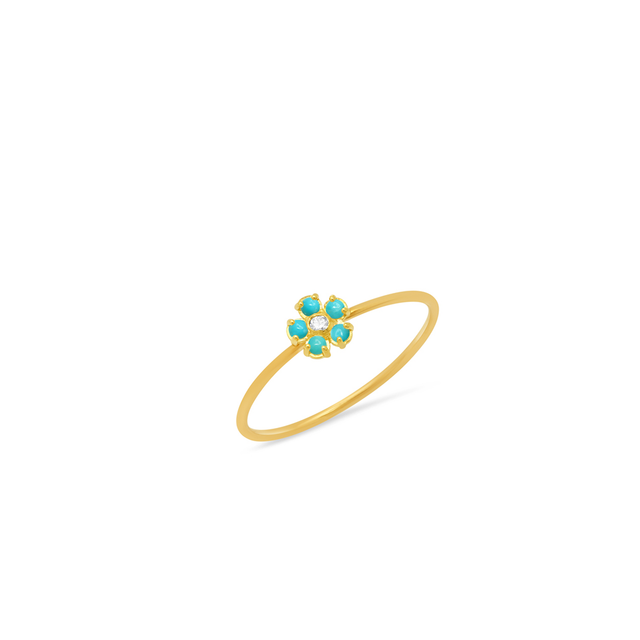 Turquoise Flower Ring with Diamond Center