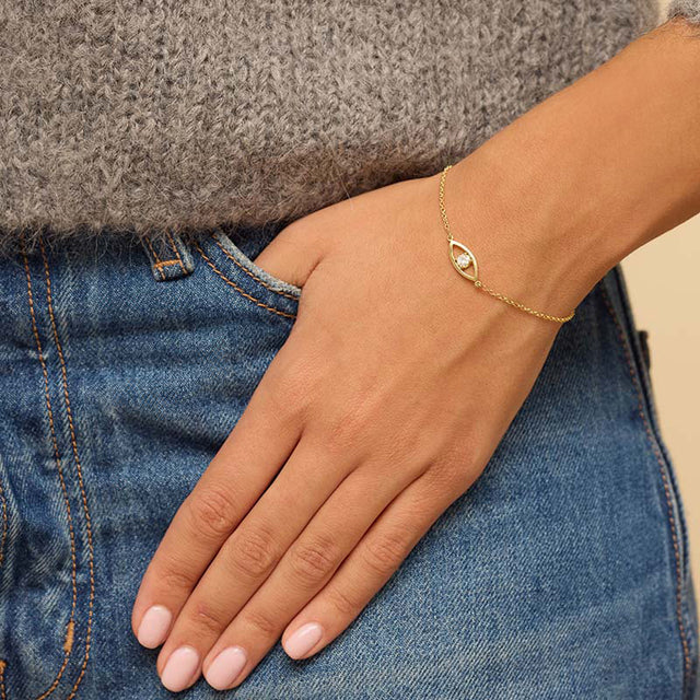 Open Evil Eye Bracelet with Diamond Center