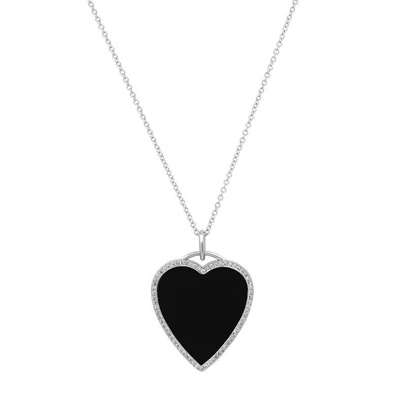 Onyx Inlay Heart Necklace with Diamonds
