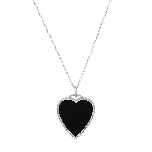 Onyx Inlay Heart Necklace with Diamonds