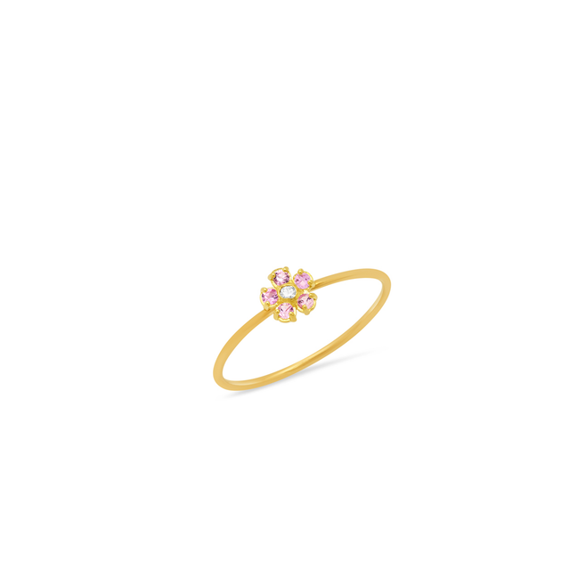 Pink Sapphire Flower Ring with Diamond Center