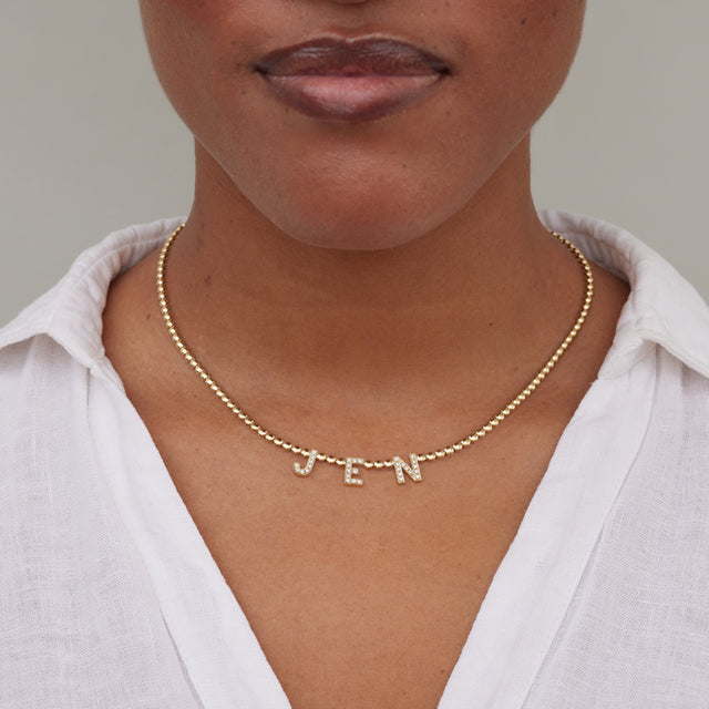 Bezel Tennis Necklace with Custom Diamond Word Accent
