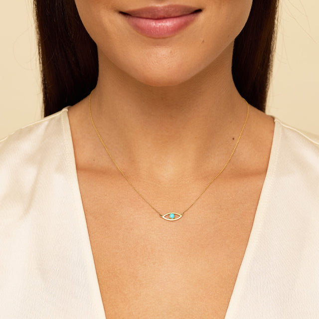 Open Evil Eye Necklace with Turquoise Center