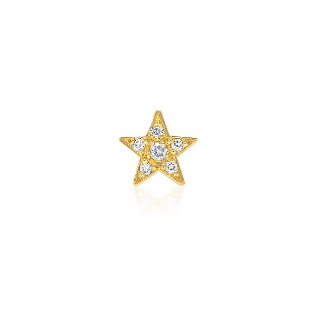 Single Yellow Gold Diamond Mini Star Stud