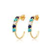 Small 4-Prong Diamond Lapis and Turquoise Hoops