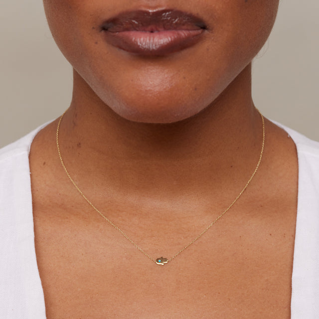 Mini Hamsa Necklace with Turquoise Center
