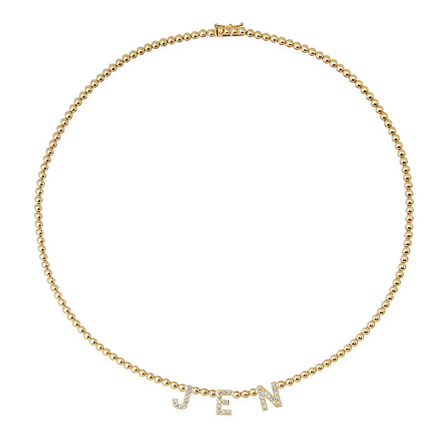 Bezel Tennis Necklace with Custom Diamond Word Accent