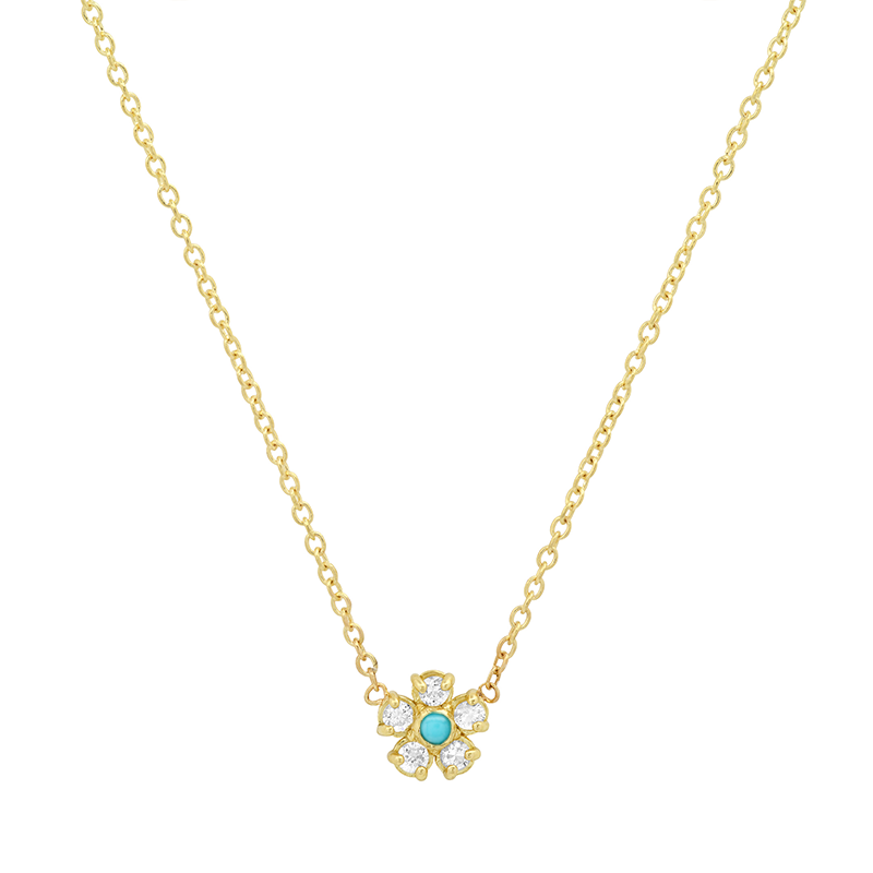 Diamond Flower Necklace with Turquoise Center