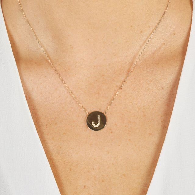 Diamond Letter Disc Necklace