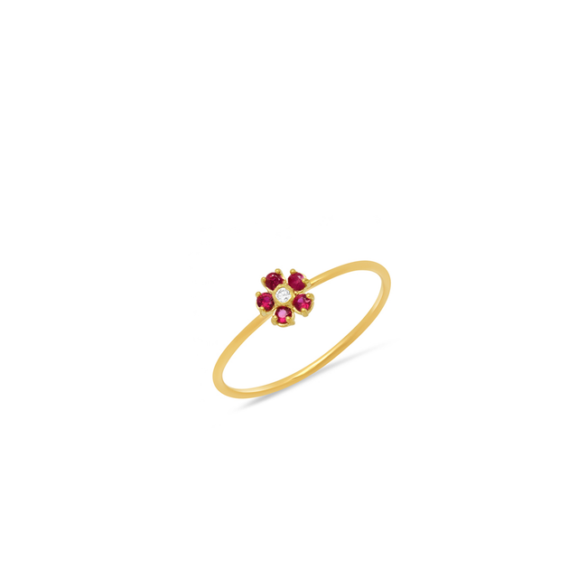 Ruby Flower Ring with Diamond Center