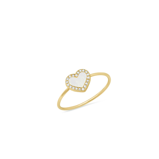 Extra Small Mother of Pearl Inlay Heart Ring with Diamonds