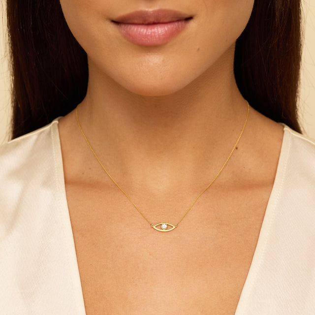 Open Evil Eye Necklace with Diamond Center 