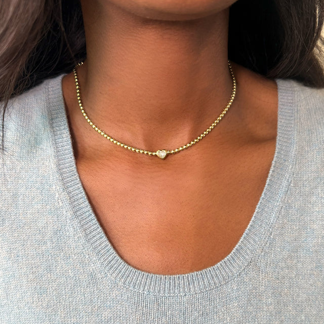 Bezel Tennis Necklace with Diamond Heart Accent