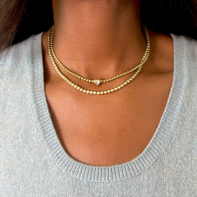 Bezel Tennis Necklace with Diamond Heart Accent