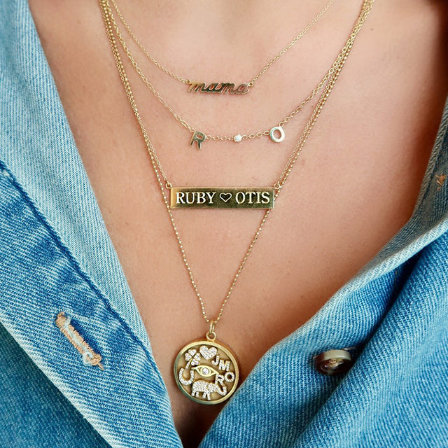 Custom Mini Letter Necklace with Bezel Accent