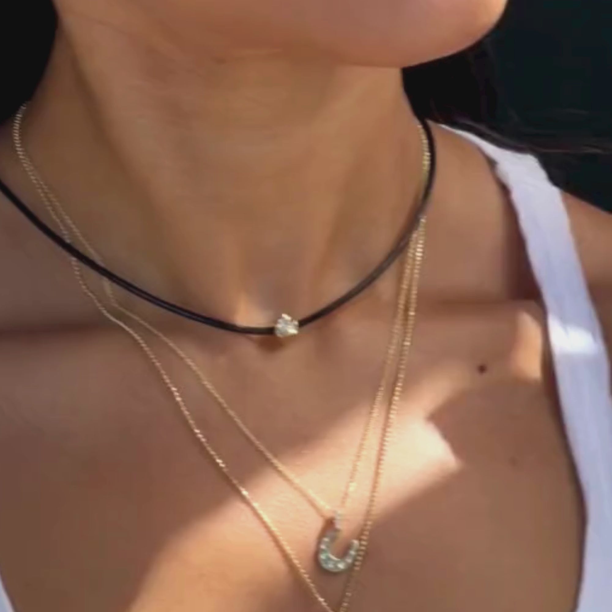 Leather Cord Necklace with Illusion Set Diamond for Women