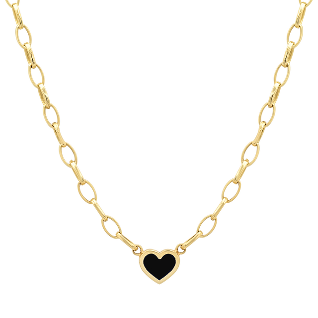 Small Edith Link Necklace with Onyx Inlay Heart
