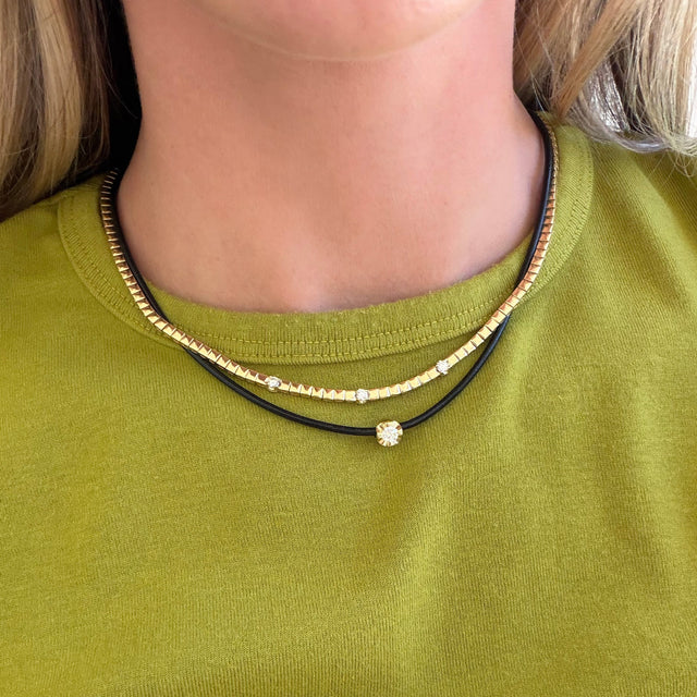 Square Tennis Necklace with 3 Illusion Set Diamond Accents