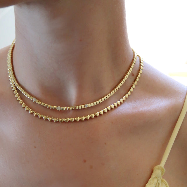 Square Tennis Necklace with 3 Illusion Set Diamond Accents