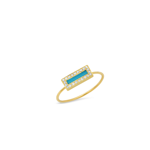 Turquoise Inlay Bar Ring with Diamonds