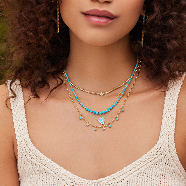 Luxe Graduated 3-Prong Turquoise Tennis Necklace