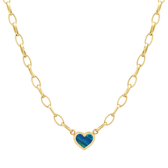 Small Edith Link Necklace with Opal Inlay Heart