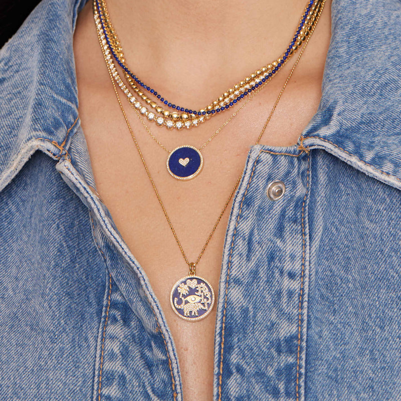 Lapis Inlay and Diamond Pave Good Luck Necklace