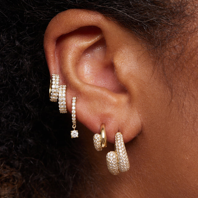 Mini Double Dome Hoops with Diamond Accent