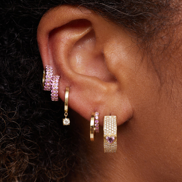 Pink Sapphire Double Row Huggies