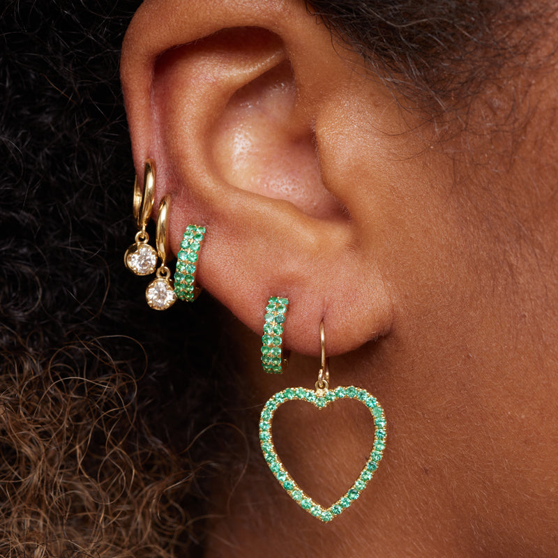 Large Emerald Open Heart Drop Earrings