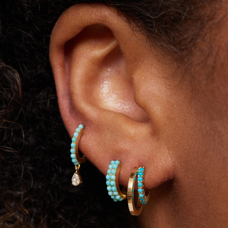 Mini Double Hoop with 4-Prong Turquoise Accent