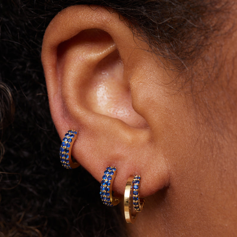 Mini Double Hoops with 4-Prong Blue Sapphire Accent