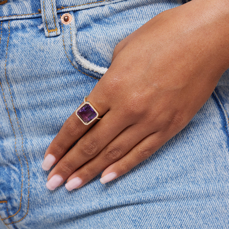 One-of-a-Kind Emerald-Cut Amethyst and Diamond Pave Ring