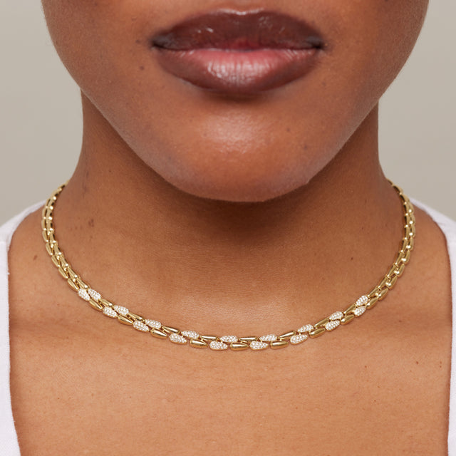 Small Double Dome Tennis Necklace with Diamond Accents