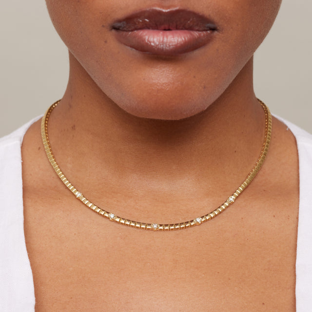 Square Tennis Necklace with 5 Illusion Set Diamond Accents