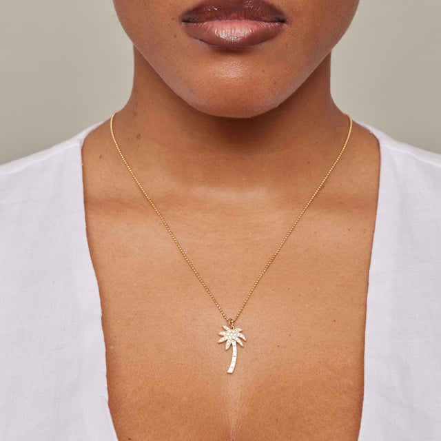 Large Baguette and Diamond Palm Tree Pendant Necklace