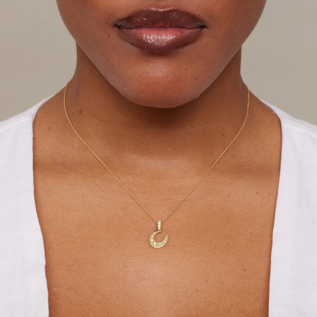 Horseshoe Pendant Necklace with Diamond Accents