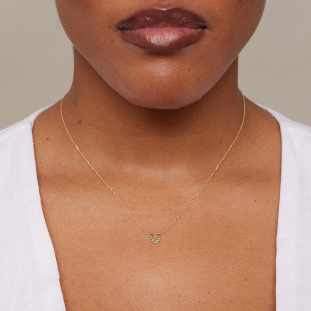 Mini Horseshoe Necklace with Emerald Accents