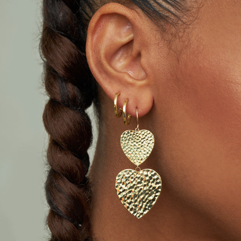 Double Hammered Heart Earrings