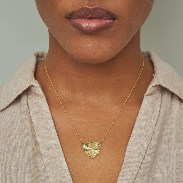 Large 70's Heart Necklace with Diamond Accent