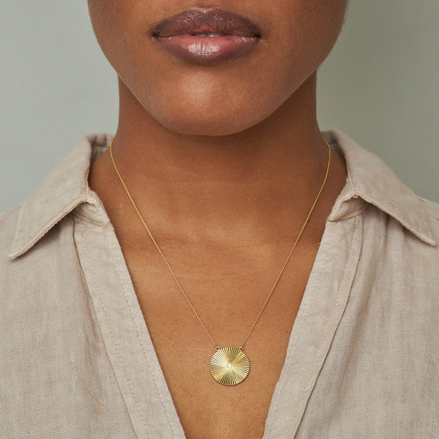 70's Disc Necklace with Diamond Accent