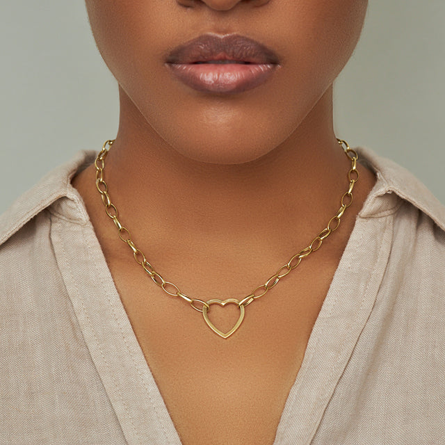 Medium Edith Link Necklace with Large Open Heart Accent