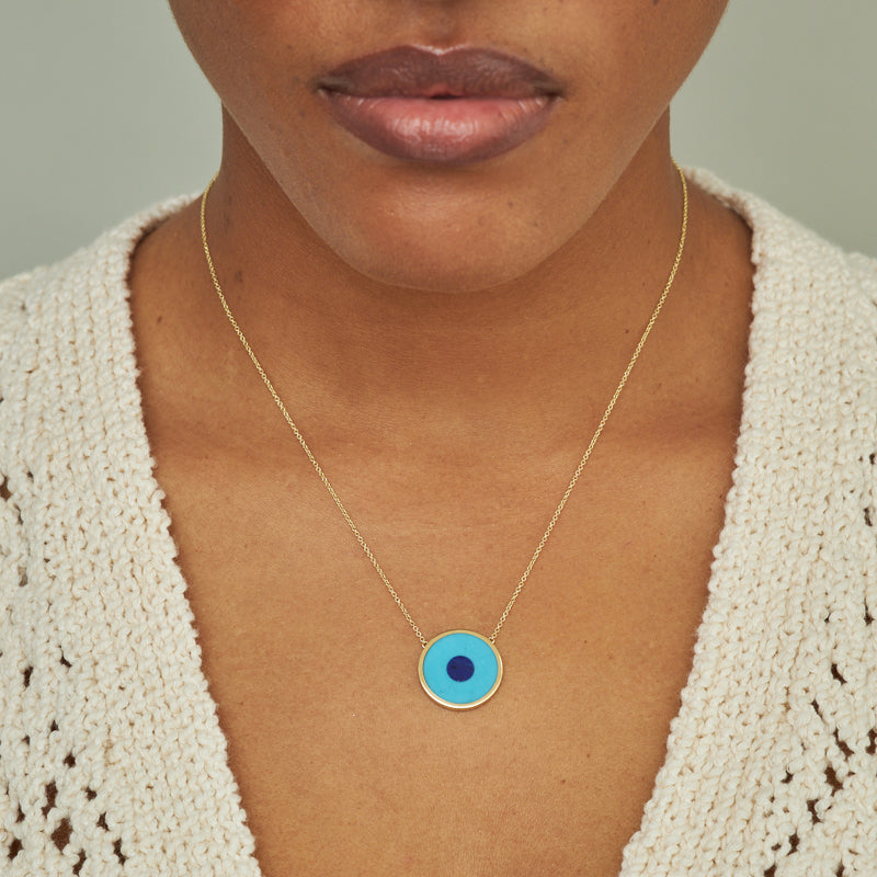 Turquoise Inlay Evil Eye Necklace