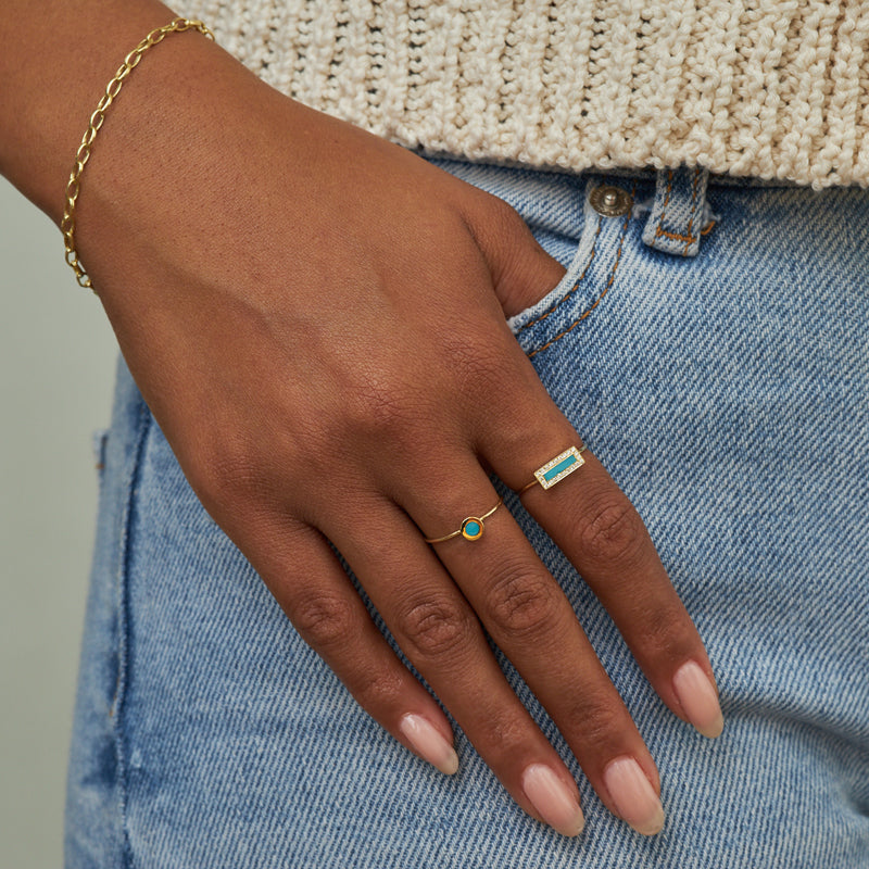 Turquoise Inlay Bar Ring with Diamonds