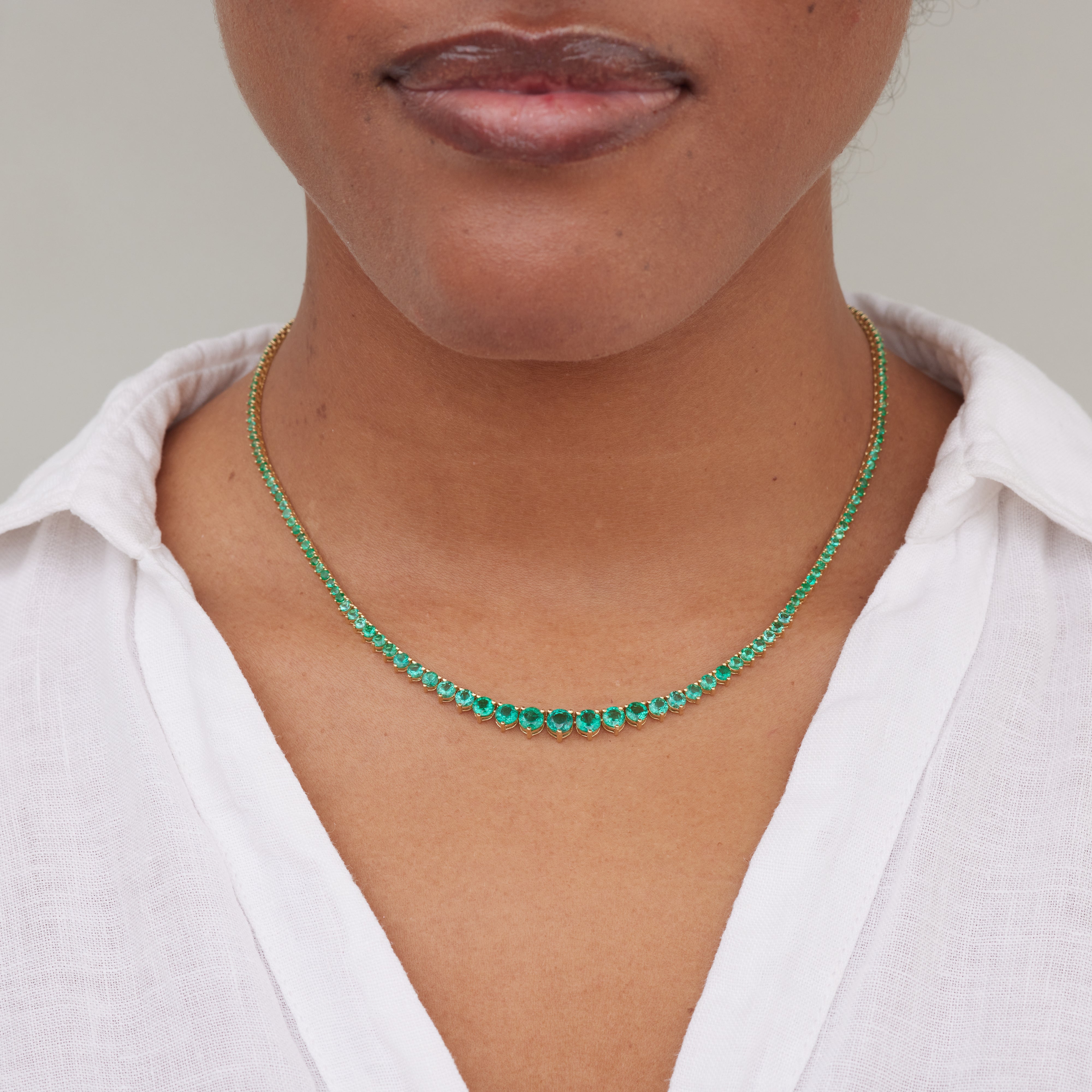 Large Graduated 3-Prong Emerald Tennis Necklace