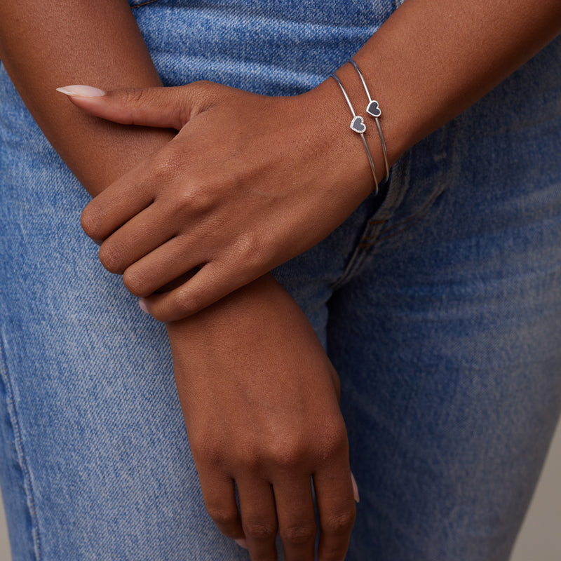 White Gold Onyx Inlay Heart Cuff