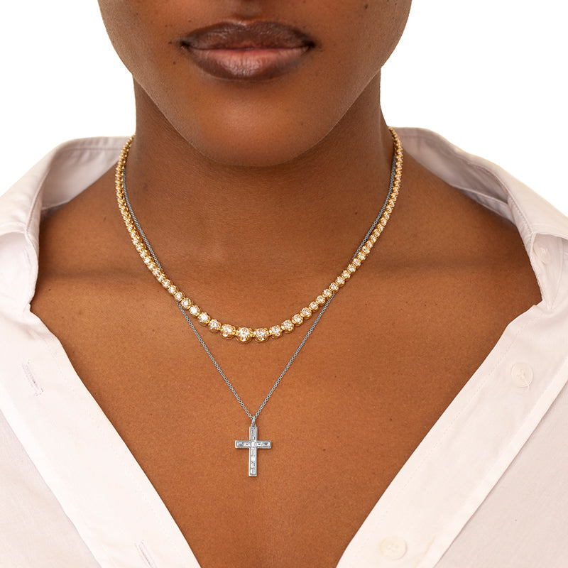 Gold Mini M Diamond Baguette Necklace - sosorella